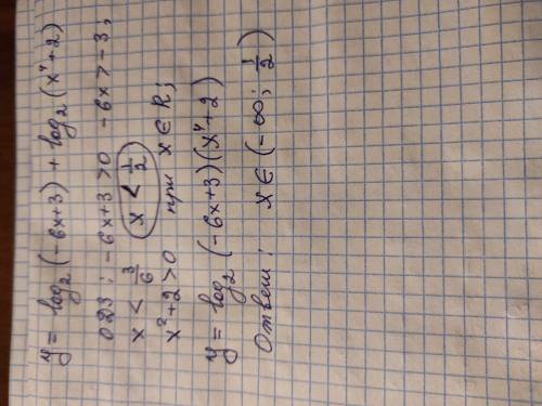 Y=log по основанию 2(-6x+3) + log по основанию 2 x четвёртых +2)