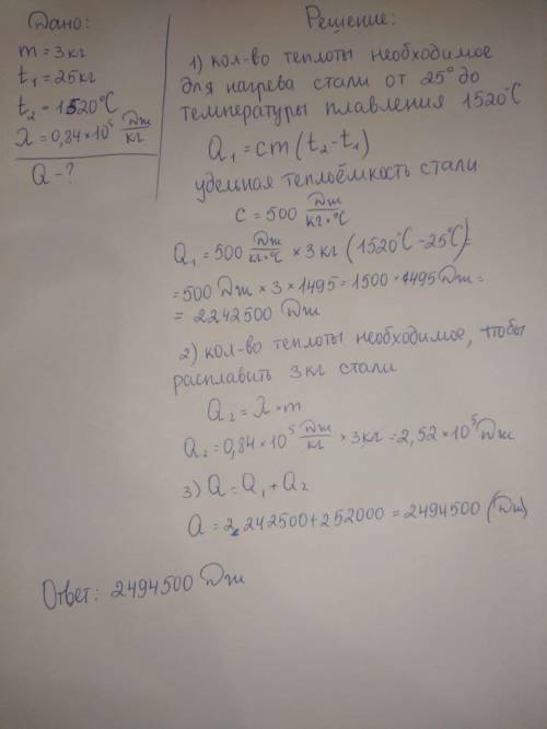 Какое количество теплоты необходимо затратить на то, чтобы расплавить 3 кг стали при температуре пла