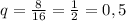 q = \frac{8}{16}=\frac{1}{2}=0,5