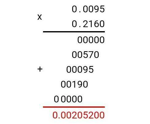 0,0095 умножить на 0,216 в столбик