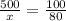 \frac{500}{x}=\frac{100}{80}