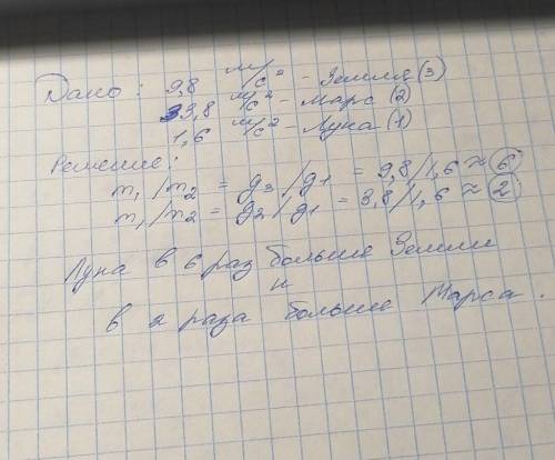 1. При взвешивании тел на Земле, Луне и Марсе пружинные весы по- казали одно и то же значение. Сравн