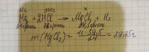 Вычислите массу соли, которая образуется при взаимодействии 12 г магния с раствором соляной кислоты,