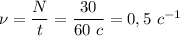 \nu = \dfrac{N}{t} = \dfrac{30}{60 \ c} = 0,5 \ c^{-1}