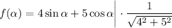 f(\alpha ) = 4 \sin \alpha + 5 \cos \alpha \bigg |\cdot \dfrac{1}{\sqrt{4^{2} + 5^{2}}}