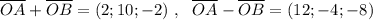 \overline{OA}+\overline{OB}=(2;10;-2)\ ,\ \ \overline{OA}-\overline{OB}=(12;-4;-8)