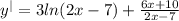 {y}^{ | } = 3ln(2x - 7) + \frac{6x + 10}{2x - 7}