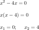 \displaystyle x^2 - 4x = 0\\\\x(x-4)=0\\\\x_1=0;\;\;\;\;\;x_2=4