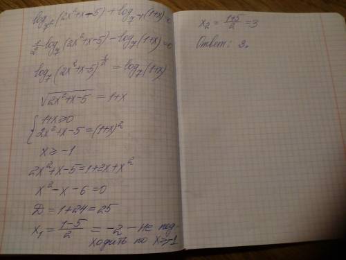 Log[49](2x^2+x-5)+log[1/7](1+x)=0 [ ] - основание логарифма