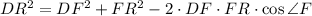 DR^2=DF^2+FR^2-2\cdot DF\cdot FR\cdot \cos\angle F