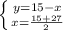 \left \{ {{y=15-x} \atop {x=\frac{15+27}{2} }} \right.