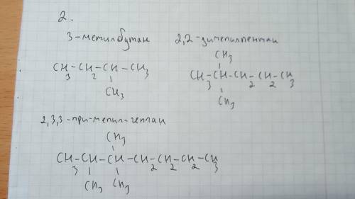 1.Написати ізомери гексану.дати Iм назви 2. Написати формули:3-метил бутану,2,2диметил пентану.2,3,3