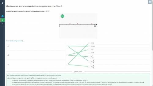 Определи числа, соответствующие координатам точек А, В, С. BIUM Land B 10 9 Количество соединений: 6