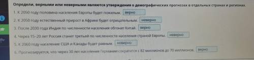 Определи, верными или неверными являются утверждения о демографических прогнозах в отдельных странах