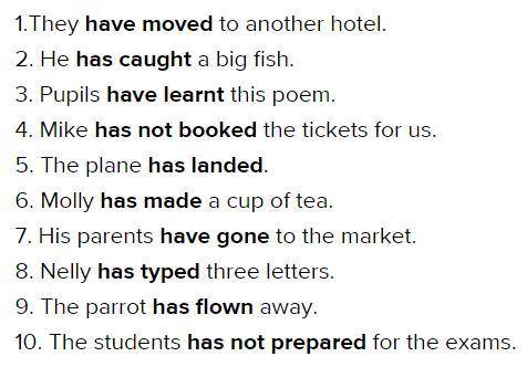 Exercise 4. Put the verbs in brackets into the present perfect! 1.They ( to move) to another hotel.