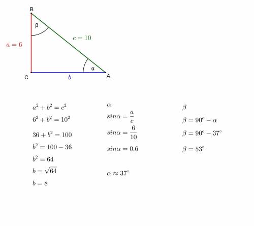 Розв'яжіть прямокутний трикутник якщо: 1) а=6, с=10 2) а=5, b=корінь 11