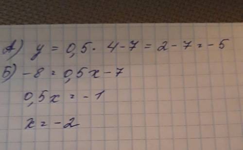 Функция задана формулой у=1/2x-7найдите:   а) значение функции,соответствующее значению аргумен