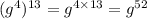 (g {}^{4} ) {}^{13} = g {}^{4 \times 13} = g {}^{52} 