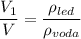 \dfrac{V_1}{V} = \dfrac{\rho_{led}}{\rho_{voda}}