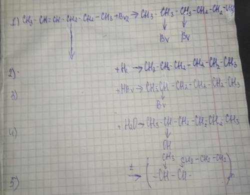 Среакциями пентадиена-1,4 1) галогенирование 2)гидратация 3) дегидрирование 4) гидрогалогенирование 