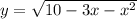 y=\sqrt{10-3x-x^{2} }