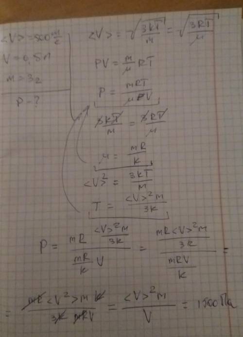 Тиск газу - ? ; v(кв)= 500 м/с, m(газу)=3г, v(об'єм)? =0.5л​