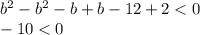 b^{2}-b^{2}-b+b-12+2<0\\-10<0