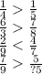  \frac{1}{4} \frac{1}{5} \\ \frac{6}{3} \frac{7}{8} \\ \frac{2}{9} < \frac{4}{7} \\ \frac{7}{9} \frac{5}{?5} 