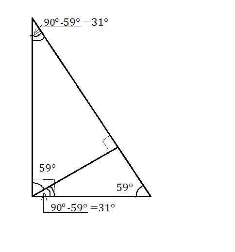 Условие : в прямоугольном треугольнике проведена высота к гипотенузе.какие углы эта высота образует 
