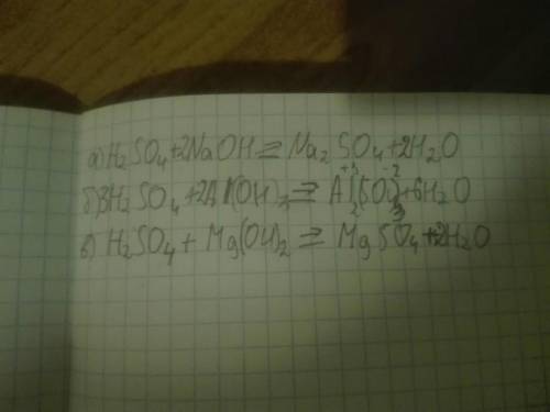 Напишите уравнения реакций нейтрализации между серной кислотой и : а). гидроксид натрия.б). гидрокси