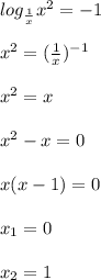 log_{\frac{1}{x} }x^{2}=-1\\\\x^{2}=(\frac{1}{x})^{-1}\\\\x^{2}=x\\\\x^{2}-x=0\\\\x(x-1)=0\\\\x_{1} =0\\\\x_{2}=1