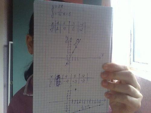 Построить графики функции y = 2x ; y = 1/4x -5 8 класс1/4 - это дробь.​