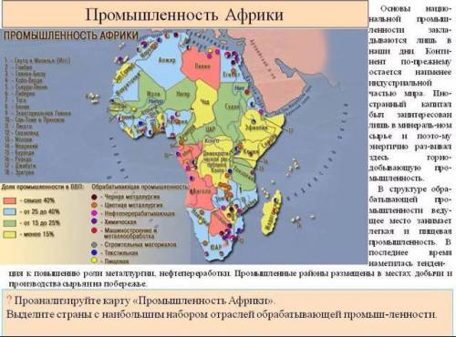 Какие отрасли промышленности африки наиболее развиты и почему​