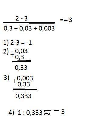 Решить пример по действиям и в столбик (2-3)/0,3+0,003+0,0003=