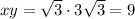 xy=\sqrt3\cdot3\sqrt3=9