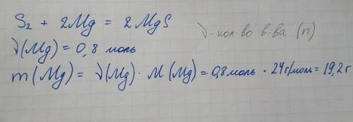 Вреакции с серой взаимодействует 0,8 моль магния. какую массу магния нужно взять для реакции?