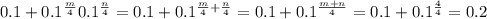 0.1+0.1^{\frac{m}{4} }0.1^{\frac{n}{4}}=0.1+0.1^{\frac{m}{4}+\frac{n}{4}} =0.1+0.1^{\frac{m+n}{4}}=0.1+0.1^{\frac{4}{4}} =0.2