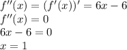 f''(x)=(f'(x))'=6x-6\\f''(x)=0\\6x-6=0\\x=1