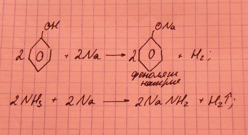 Натрий будет реагировать с каждым из веществ набора: 1) бензол, вода 2) этилен, водород 3) аммиак, ф