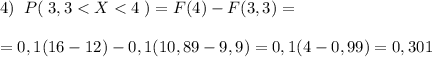 4)\; \; P(\; 3,3<X<4\; )=F(4)-F(3,3)=\\\\=0,1(16-12)-0,1(10,89-9,9)=0,1(4-0,99)=0,301