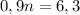 0,9n=6,3