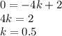 0=-4k+2\\4k=2\\k=0.5