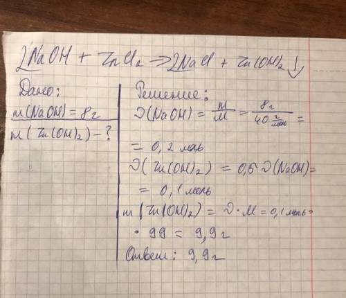 Вычислить массу осадка, образованного при реакции 8г naoh c zncl2.​