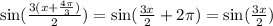 \sin(\frac{3(x+\frac{4\pi}{3}) }{2})=\sin(\frac{3x}{2}+2\pi)=\sin(\frac{3x}{2})