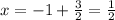 x=-1+\frac{3}{2} =\frac{1}{2}