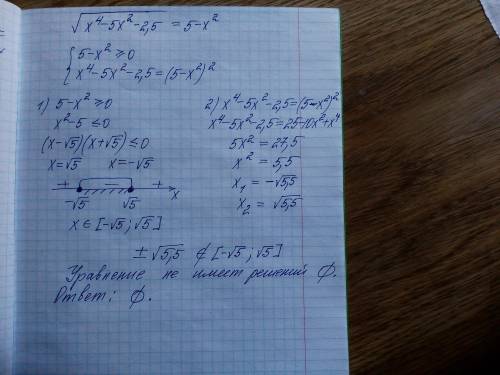 Решить: корень x^4-5x^2-2,5=5-x^2