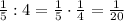 \frac15:4=\frac15\cdot\frac14=\frac1{20}