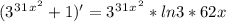 (3^3^1^x^{^2}+1)'= 3^3^1^x^{^2}*ln3*62x