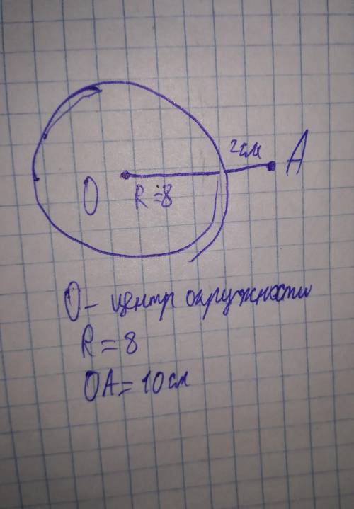 Длина радиуса окружности — 8 см. определи, принадлежит ли точка a окружности, если расстояние до это