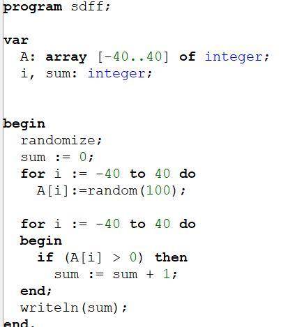 Заполнить массив из 40 элементов случайных целых чисел из диапазона (-40; 40) найти a) количество не